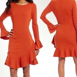 Gianni Bini The In Crowd Bell Sleeve Ruffle Sophie Mini Dress burnt orange 12